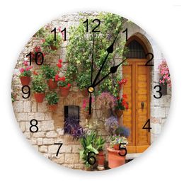 Wall Clocks Gate Wood Flowerpot Flowers Leaves Plant Silent Home Cafe Office Decor For Kitchen Art Large