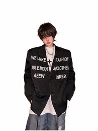 syuhgfa Letter Printing Men's Suit Jackets Persalized Turn-down Collar Ctrast Colour Baggy Male Blazer 2024 Spring Fi k2oQ#