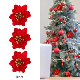 Decorative Flowers 10Pcs Artificial Heads Glitter Christmas Tree