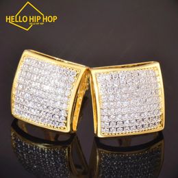 Hello hip-hop 12MM Square Stud Earring Iced Out Cubic Zirconia Men Women Screw Earrings Hip Hop Jewellery Fashion Gift