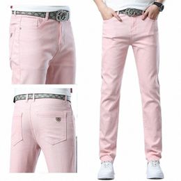 men High Quality Pink Red Yellow Jeans Fi Casual Classic Style Slim Fit Soft Trousers Male Brand Advanced Stretch Pants 39FG#