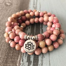 Bracelets Christmas Gift Yoga Jewelry 8mm Rhodonite 108 Healing Meditaiton OM Bracelet and Necklace