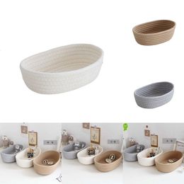 2024 1 PC Nordic Cotton Rope Woven Storage Baskets Organise Boxes Desktop Sundries Organise Basket Sundries Cosmetics Storage Box