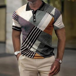 Men Fashion Casual Stripe 3D Print Polo Shirt Oversize Sport Short Sleeve Lapel Tops S5XL 240320