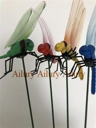 Garden Decorations 20pcs Simulation Dragonfly Multi-Color Flower Insert Stereo Pot Decoration Site Layout Outdoor