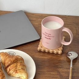 Mugs Pink Romantic English Printed Ceramic Mug For Drinking Girly Breakfast Coffee Milk