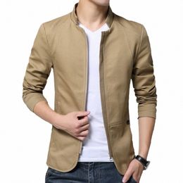 casual Slim Fit Coat Jacket For Men Solid Colour Collared Busin Formal Zip Up Coats Jackets Tops Man Clothing V5lW#