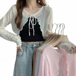 ultrathin Sunscreen Cardigan Lace Up Knitwear Tops Women Summer Coat Shawls Short Casual Korean Protected Style Summer Casual D5IQ#