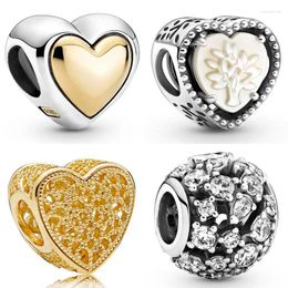 Loose Gemstones Openwork Domed Golden Heart & Family Tree Sparkling Round Cz Charm 925 Sterling Silver Beads Fit Europe Bracelet DIY Jewellery