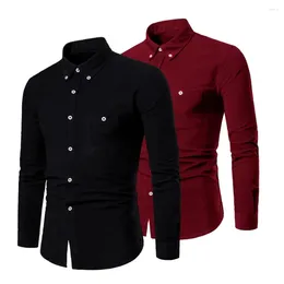 Men's Casual Shirts Men Business Shirt Top Slim Fit Long Sleeve With Turn-down Collar Patch Pocket Breathable Fabric Spring For Mid