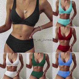 Women's Swimwear 2022 New V-neck Pit Strip Bikini High Waist Split Women Swimsuit Bikini T240328