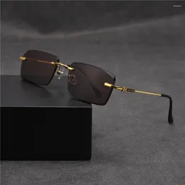 Sunglasses Vazrobe Rimless Stone Men Women Gold Sun Glasses Brown Natural Mineral Crystal Lens Anti Scratch Cool Refreshing