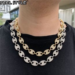 Multicolour Coffee Iced Out Alloy Bean Pig Nose Rhinestone Necklace Charm Link Chain Bling Necklaces for Men HIP HOP Jewelry250Q