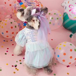 Dog Apparel Sequin Small Tutu Cat Formal Dress Princess Puppy Wedding Skirt Blue Pet Clothes Doggies Costume For Teddy Pomeranian