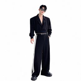 2 Pieces Suits Set for Men and Women Streetwear Fi Vintage Loose Casual Short Blazer Suit Jacket Wide Leg Pant Male Suits h6PE#
