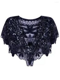 Women's Tanks Women S Shiny Sequins Beaded Evening Shawl Long Sleeve1920s Wraps Glitter Sequin Cape Flapper Cover Up Tops