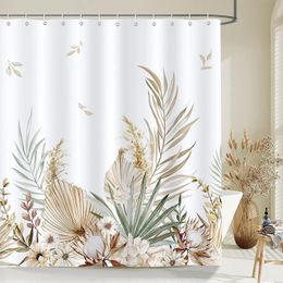 Leaves Shower Curtains Bright Tan Palm Leaf Floral Pumpkin Fall Bath Curtain Set Polyester Fabric Home Bathroom Decor with Hooks 240328