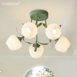 Ceiling Lights Milk White Light Chandelier Kitchen Dining Room Green Flower Lamp Bedroom Nordic Lighting For Baby Entryway