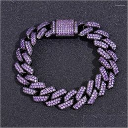 Chain Link Bracelets Iced Out Chains For Men Women 15Mm Black Purple Cuban Cz Stone Bracelet Hip Hop Jewellery Drop Delivery Dh2Hm218f