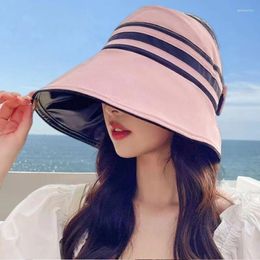 Berets Long Brims Sun Hat For Women Breathable Open Top Beach UV Protective Adjust And Foldable Visor