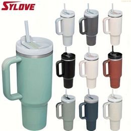 SYLOVE 40oz Double-wall Stainless Steel Tumbler with Handle Straw - Insulated, Bpa-free, Ideal for Hot & Cold Beverages