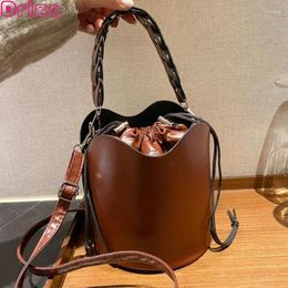 Bag Driga Women's Drawstring Shoulder Messenger Woven Handbag Bucket Bags 2024 Fresh And Fashionable Pu Leather Casual