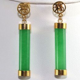 Vintage Women Green Jade Earrings Dangle 18K Gold Plated Studs Party Jewelry New<<< 292z