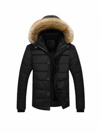 hooded Cott Jacket Men 2023 New Winter Male Fur Collar Zipper Butt Down Jackets Slim Thick Warm Lg Sleeve Pocket Overcoat L7kY#