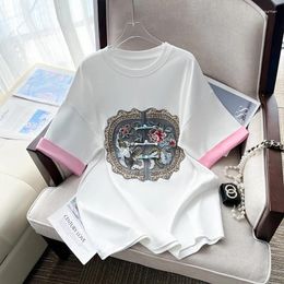 Women's T Shirts Fashion Embroidery Shirt Women 2024 Summer Tees Casual For Lady Short Sleeve Y2k Tops Harajuku 90s Tee Female Funny Gift