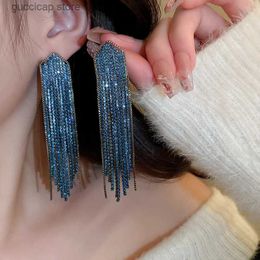 Charm Long Tassles Hyperbole Dangle Earrings Full Rhinestone Drop Earrings For Women Girls luxury Ear Accessories New Jewellery Gifts Y240328