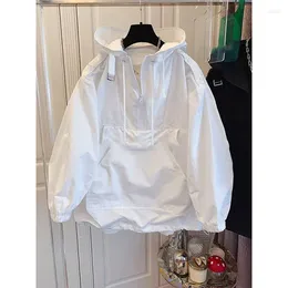 Women's Jackets Women Hooded Jacket Loose Street Clothing Y2K Top Casual Pocket Half Zip