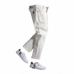 2023 Men White Jeans Fi Casual Classic Style Regular Straight Fit Soft Trousers Male Advanced Stretch Pants L8bB#