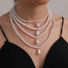 Pendant Necklaces Multi-Layered Round Women's Exaggerated Boho Fashion Imitation Pearl Luxury Banquet Gift Necklace For Femme Jewelry