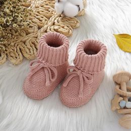 First Walkers Baby Shoes Solid Colour Knitted Born Boys And Girls Boots Soft Bottom Infant Unisex Footwear 0-18m Child Booties