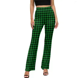 Women's Pants Gingham Check Casual Woman Black And Green Slim Street Wear Flare Autumn Classic Custom Trousers