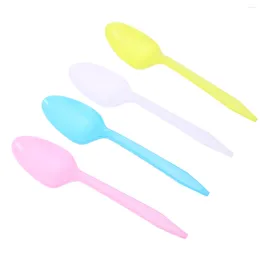 Disposable Flatware 24pcs Plastic Spoons Party Cutlery Birthday Tableware For Jelly Ice Cream Dessert (Random Color)