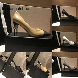 Chanelllies Black Channeles Pumps Heel Paris Beige White PEARL Pointed Toe High Heels Boutique Shoes 8.5CM Stilettos Mule Tweed Lambskin Leather Cap Toes Slide