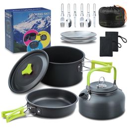 Cookware Sets 16PCS Set Portable Tableware Kettle And Pot Frying Pan With Dining Plate Cooking For Camping