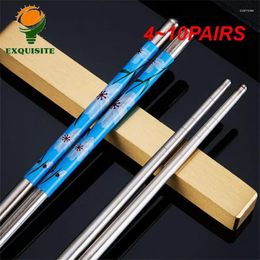 Chopsticks 4-10PAIRS Porcelain Anti-rust Non-slip Durable Stainless Steel Long Lasting Travel Essentials