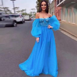 Party Dresses Arrivals Sky Blue Sweetheart Prom Appliques Off The Shoulder A Line Evening Celebrity Gowns Wedding Dress