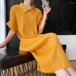 Casual Dresses Miyake Pleated High Quality Summer Dress Grade Soft Fabric Slim Korean Fashion Maix