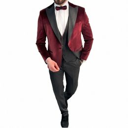 high-end Men Suits Burdy Full Set Flat One-Butt Single Breasted Peaked Lapel 3 Piece Jacket Pants Vest Skinny Blazer 2024 q6OA#