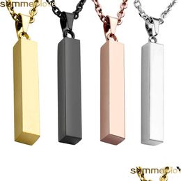 Pendant Necklaces Stainless Steel Square Bar Necklace New Personalized Gold Solid Blank Charm For Buyer Own Engraving Jewelry Drop Del Dhmjt