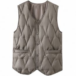 warm White Duck Down Vest Coat 2021 Autumn Winter Men's V Neck Down Vests Jacket Male Short Sleevel Waistcoat Plus Size 4XL H43B#