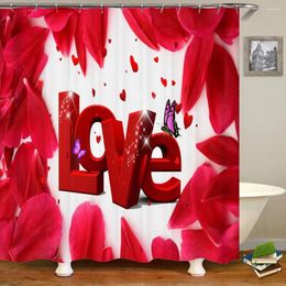 Shower Curtains Red Rose Flower Love Heart Printing Curtain Polyester Waterproof Fabric Home Party Festival Decoration With Hook