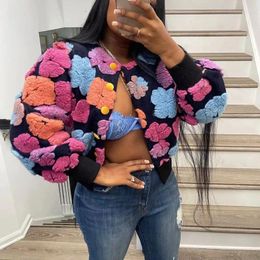 Women's Hoodies Floral Cropped Jacket Casual Color Block Button Down Puff Sleeve Coat Outwear