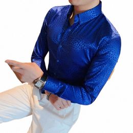 superior Sense Thin Bright Surface Lg-sleeved Floral Shirt Men's Fall Fi Pure Colour Leisure Slimming Dr/ Tuxedo Shirts 86th#
