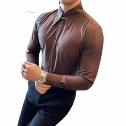 2024 Spring British Style Shirt Men Lg Sleeved Slim Casual Busin Dr Shirts Social Office Streetwear Tops Men Clothing R6lK#