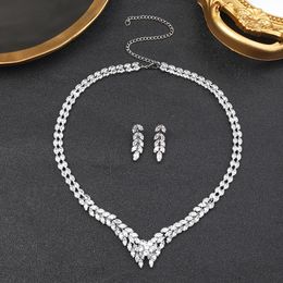 light luxury high-end European and American bride jewelry, zircon two-piece set, wedding dress jewelry, fashionable temperament, necklace, earring set, women