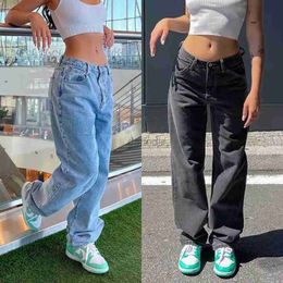 Women's Jeans Fall/Winter 2022 New Y2K Style Black and Blue Baggy Jeans For Women Fashion Denim Wide Leg Pants Casual Female Clothing XS-XL 24328